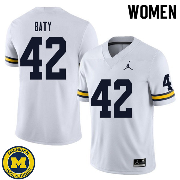 Women Michigan Wolverines #42 John Baty White Replica Stitch Jersey